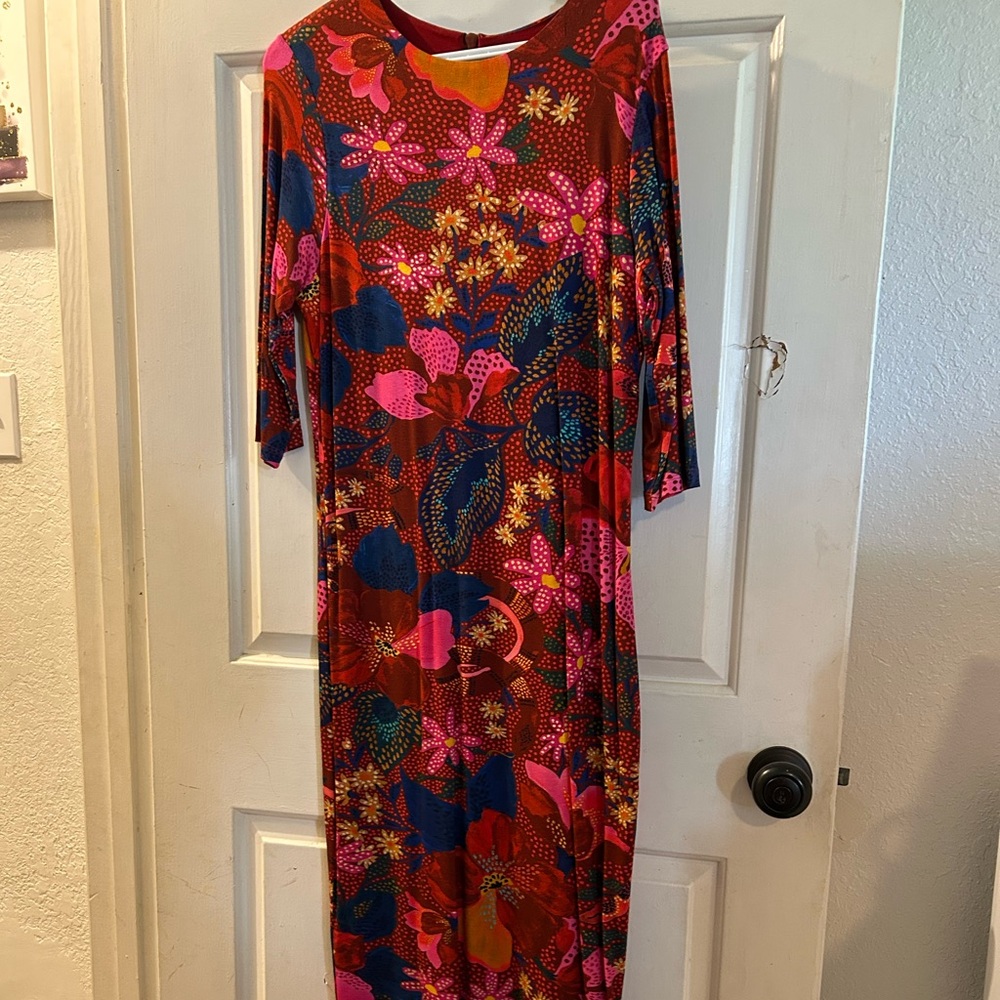 FARM Rio Red Maxi Dress with Pink & Navy Floral Print